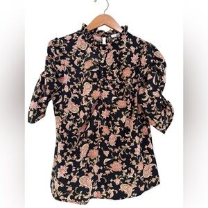 THML Puff Sleeve Floral Ruffle Blouse Size Medium